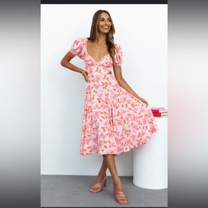 Hello Molly Dish It Out Midi Dress in Pink Floral